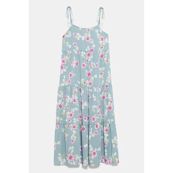 Zara Blue Floral Print Swing Midi Dress - XS - Picture 8 of 8